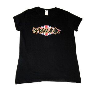 Rare Pyromania Def Leppard T-Shirt Sz L Black Union Jack Logo Cap Sleeves Womens